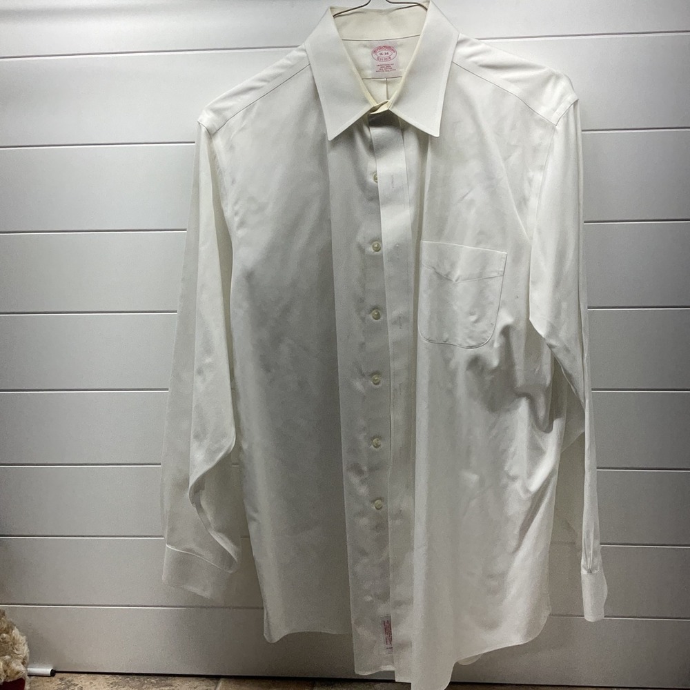 Brooks Brothers Mens 16-34 Traditional Fit Non-Iron White Cotton Dress Shirt